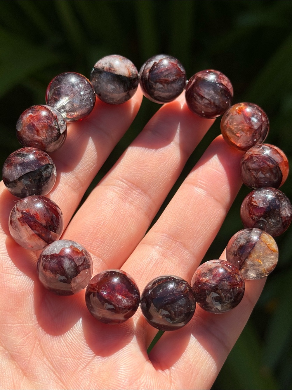 14mm strechable dark fire quartz bracelet 1843